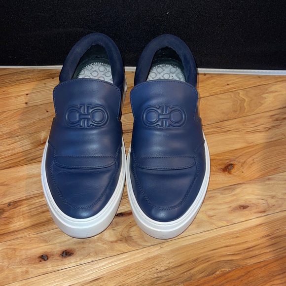 Salvatore Ferragamo Priamo Slip On Sneakers. Navy Blue Sz....